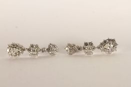 A Pair of 4ct Diamond Cluster Drop Earrings, pear cut diamond in a brilliant cut diamond cluster,