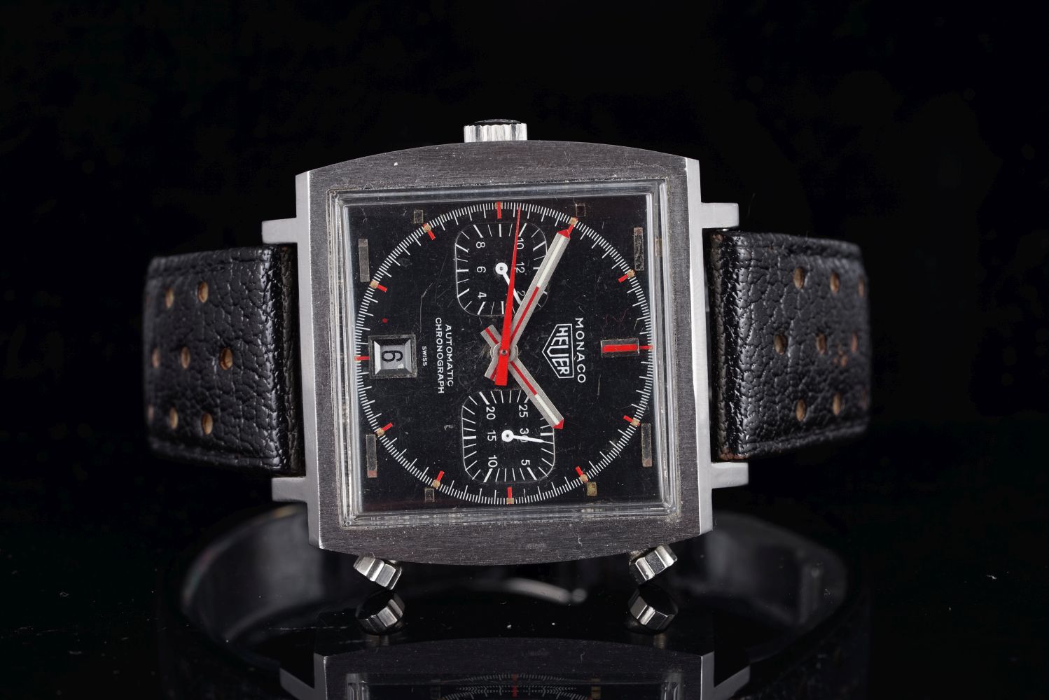 GENTLEMENS HEUER MONACO AUTOMATIC CHRONOGRAPH WRISTWATCH REF. 1133, square grey twin register dial