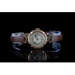 MID SIZE 9CT GOLD WRISTWATCH, circular two tone textured dial with gun metal blue hands, 26mm 9ct