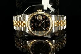 GENTLEMANS ROLEX DATEJUST MODEL 16233, SN X15.... , CIRCA 1991, circular black pyramid dial with