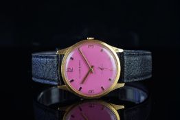 GENTLEMENS VAN CLEEF & ARPELS WRISTWATCH, circular pink dial with gold block hour markers and hands,