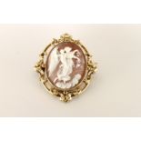 Period Cameo Brooch, An Angel with Cherub shell cameo, scroll work frame, in yellow metal