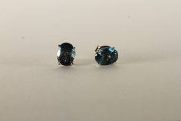 Pair of London Blue Topaz Stud Earrings, set with 2 oval cut topaz, 4 claw set, stamped sterling