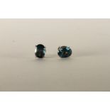 Pair of London Blue Topaz Stud Earrings, set with 2 oval cut topaz, 4 claw set, stamped sterling