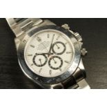 GENTLEMENS ROLEX ZENITH DAYTONA WRISTWATCH MODEL 16520 W/BOX & PAPERWORK, circular white dial with