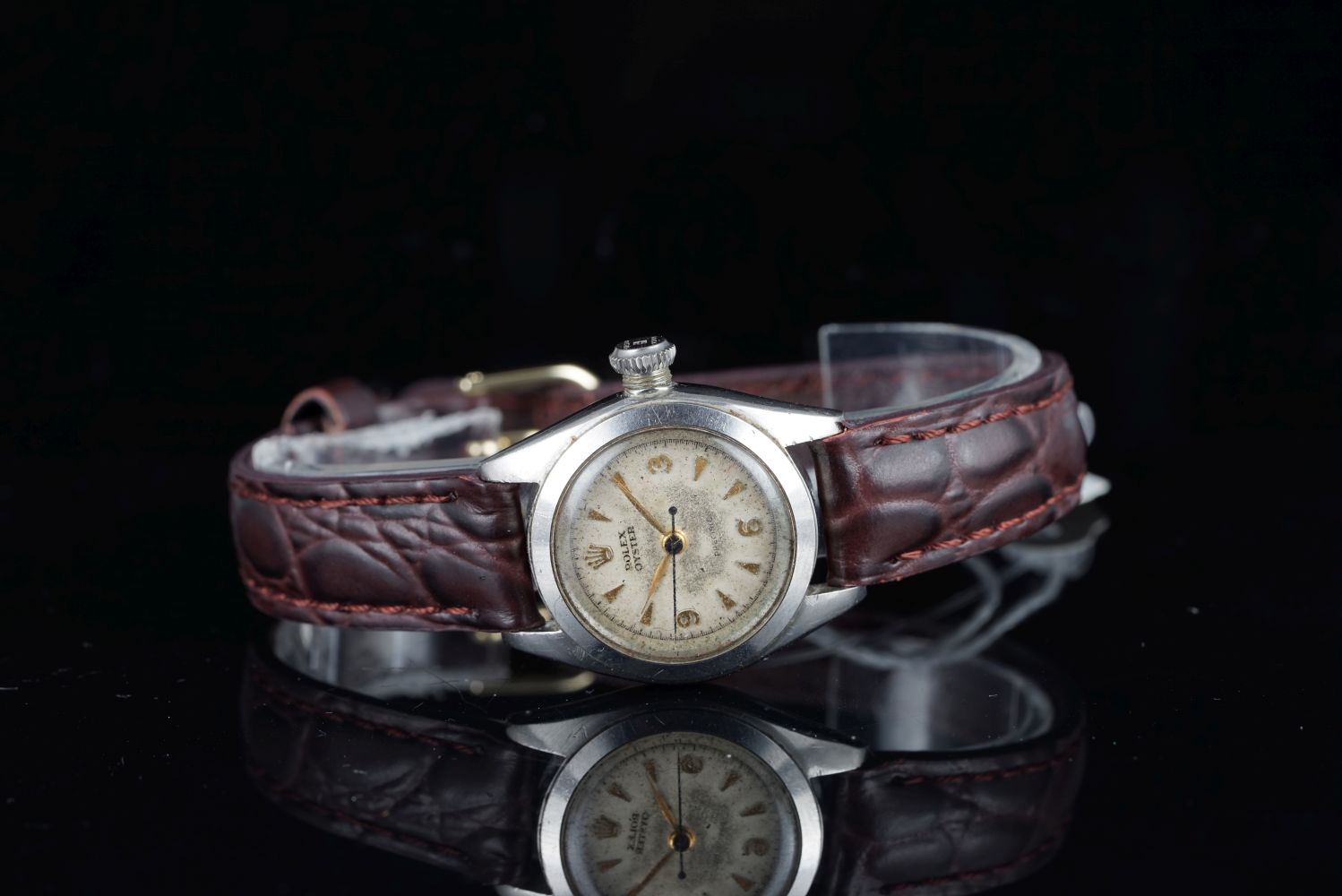 LADIES ROLEX OYSTER PRECISION WRISTWATCH REF. 5004, circular patina dial with gold hour markers