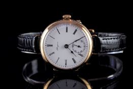 GENTLEMENS LONGINES 9CT GOLD WRISTWATCH, circular white dial with black roman numerals and gun metal