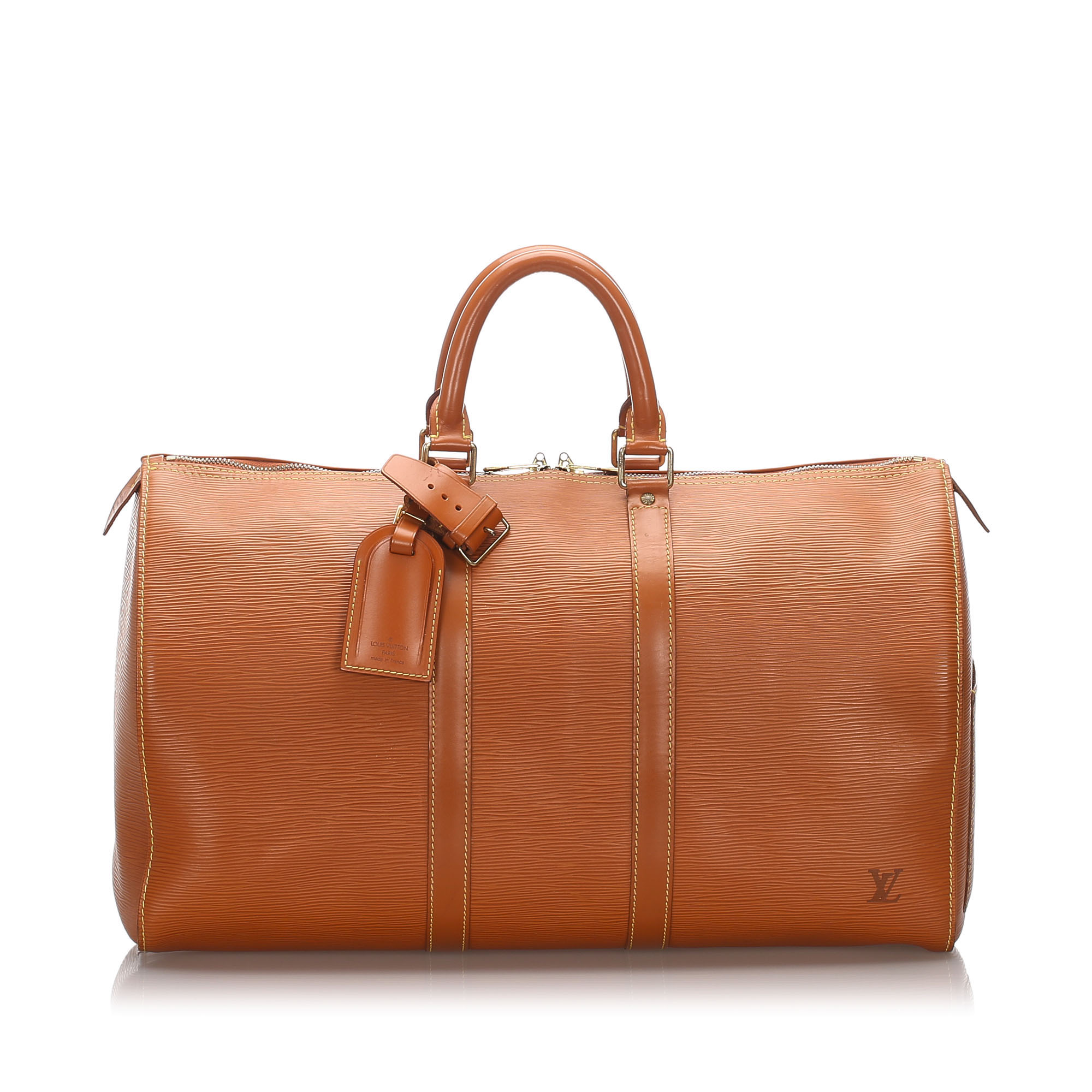Louis Vuitton Epi Keepall 45 Travel Bag, the Keepall 45 features an epi leather body, rolled leather
