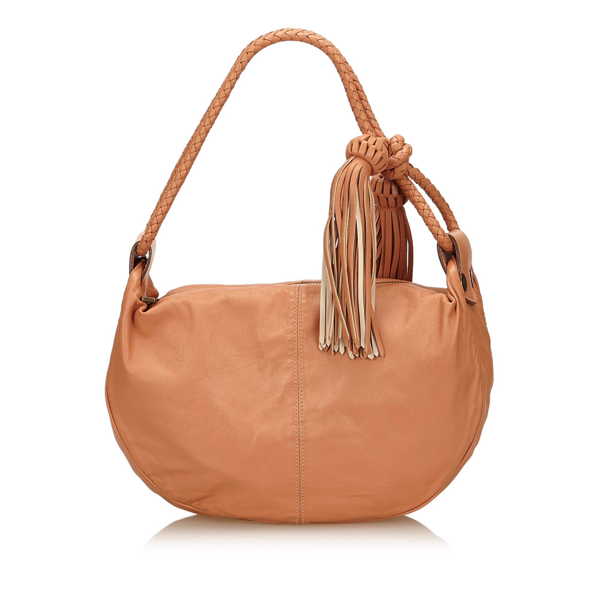 Mulberry Leather Tassel Shoulder Bag, this shoulder bag features a leather body, braided straps, a