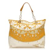 Dior Printed Cotton Tote Bag, this tote bag features a cotton body, flat chain leather straps,