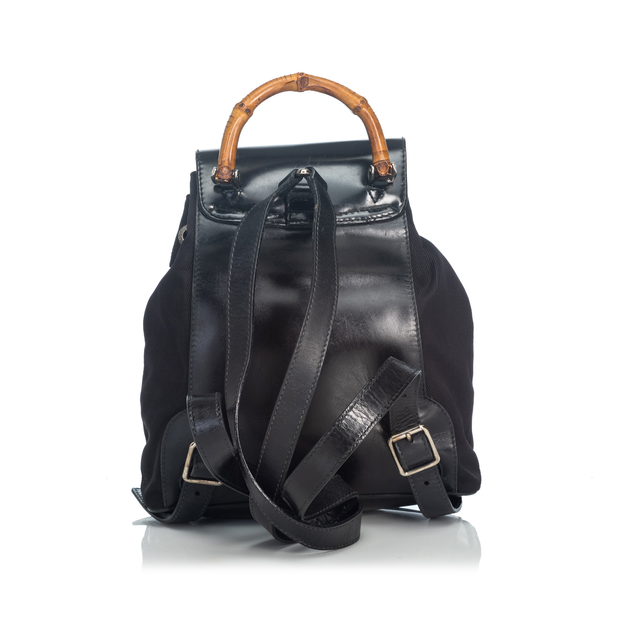 Gucci Bamboo Nylon Drawstring Backpack, this backpack features a nylon body with leather trim, - Image 3 of 11