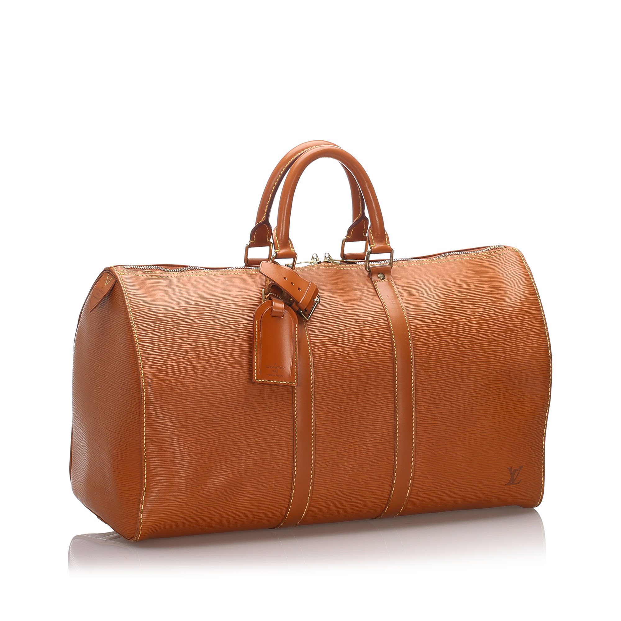 Louis Vuitton Epi Keepall 45 Travel Bag, the Keepall 45 features an epi leather body, rolled leather - Image 2 of 9