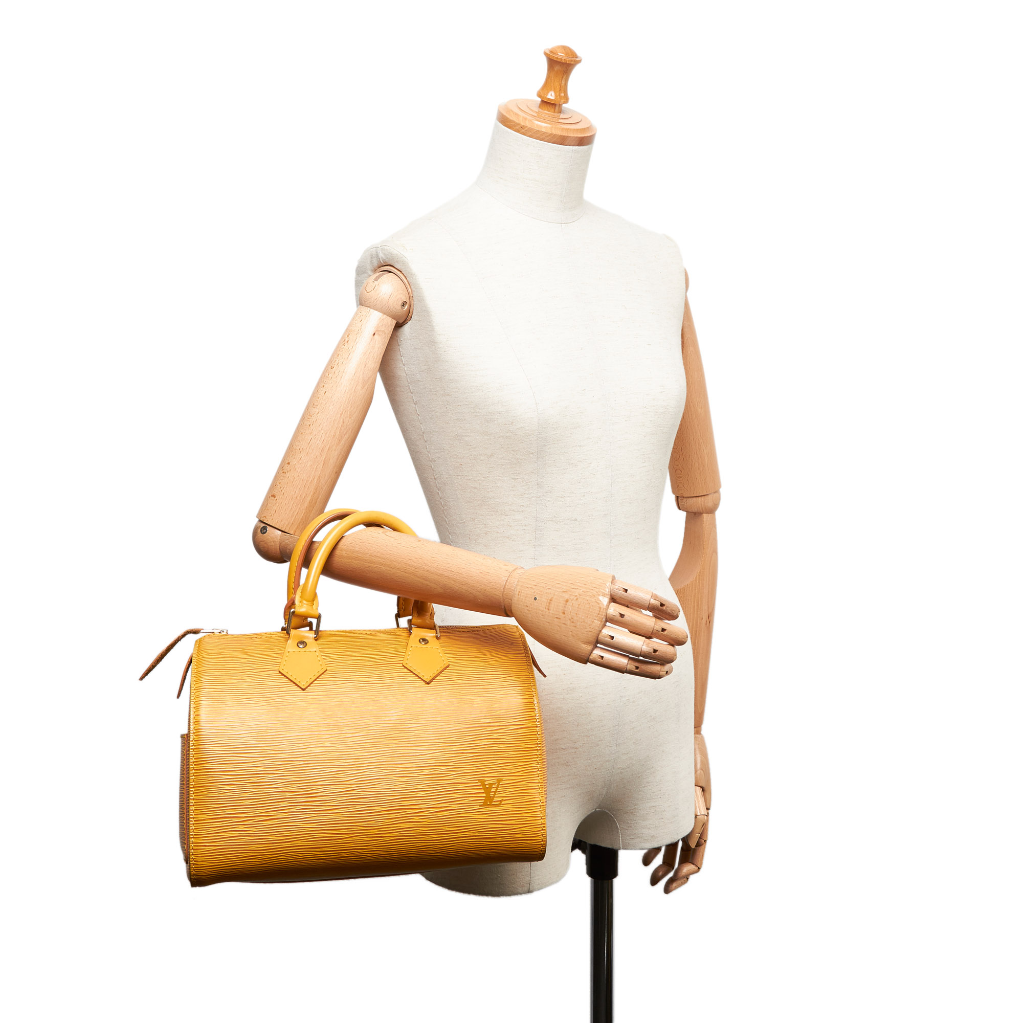 Louis Vuitton Epi Speedy 25 Boston Bag, the Speedy 25 features an epi leather body, rolled - Image 9 of 9