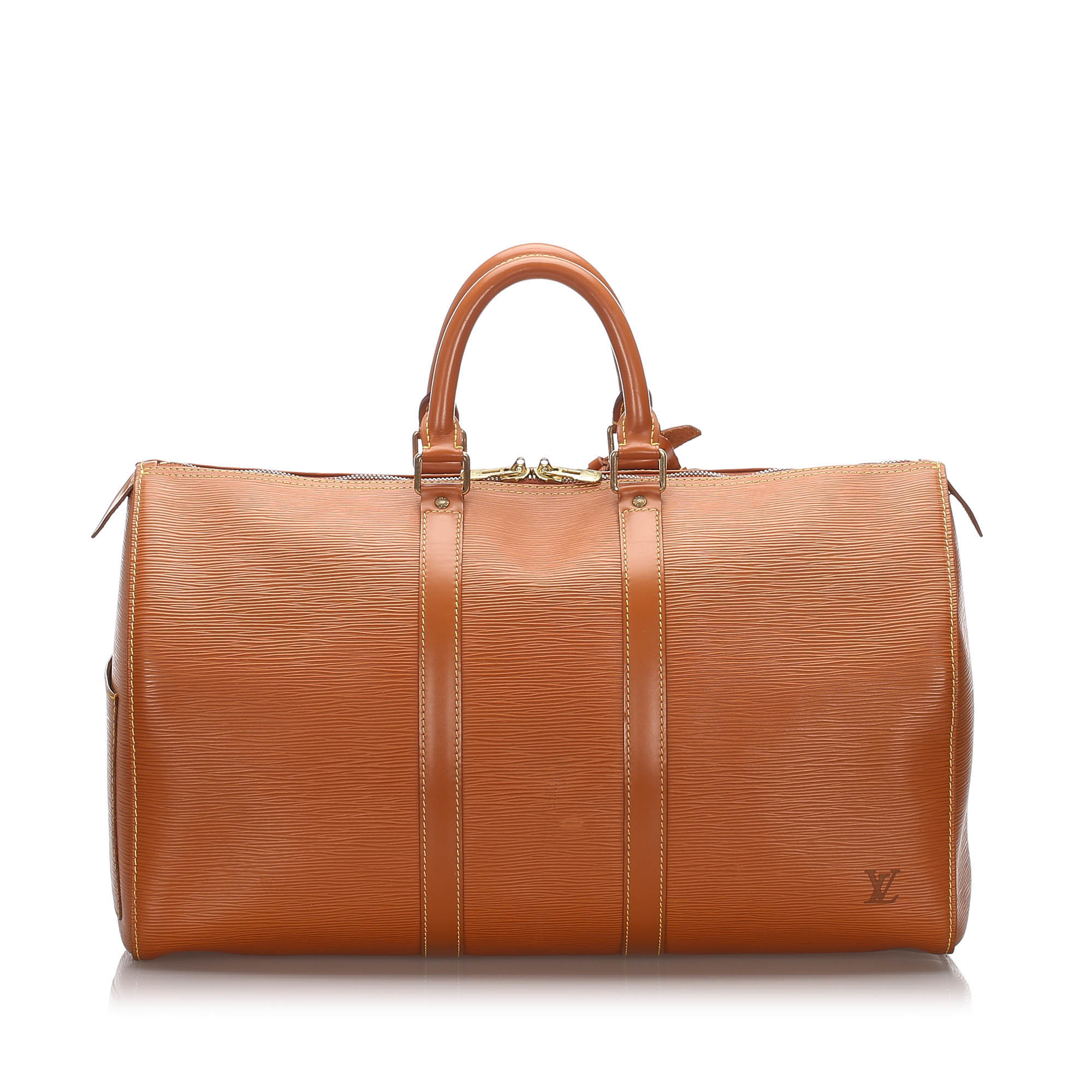 Louis Vuitton Epi Keepall 45 Travel Bag, the Keepall 45 features an epi leather body, rolled leather - Image 3 of 9