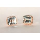 Pair of Aquamarine and Diamond Stud Earrings, set with 2 emerald cut aquamarines totalling 7.74ct,