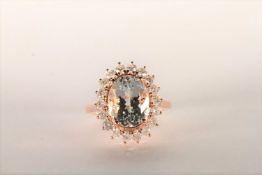 Aquamarine and Diamond Ring, set with an oval cut light blue aquamarine totalling 3.58ct, 4 claw