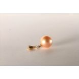 Pearl and Diamond Pendant, set with a pink South Sea Pearl, with round brilliant cut diamond 0.06ct,