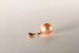 Pearl and Diamond Pendant, set with a pink South Sea Pearl, with round brilliant cut diamond 0.06ct,