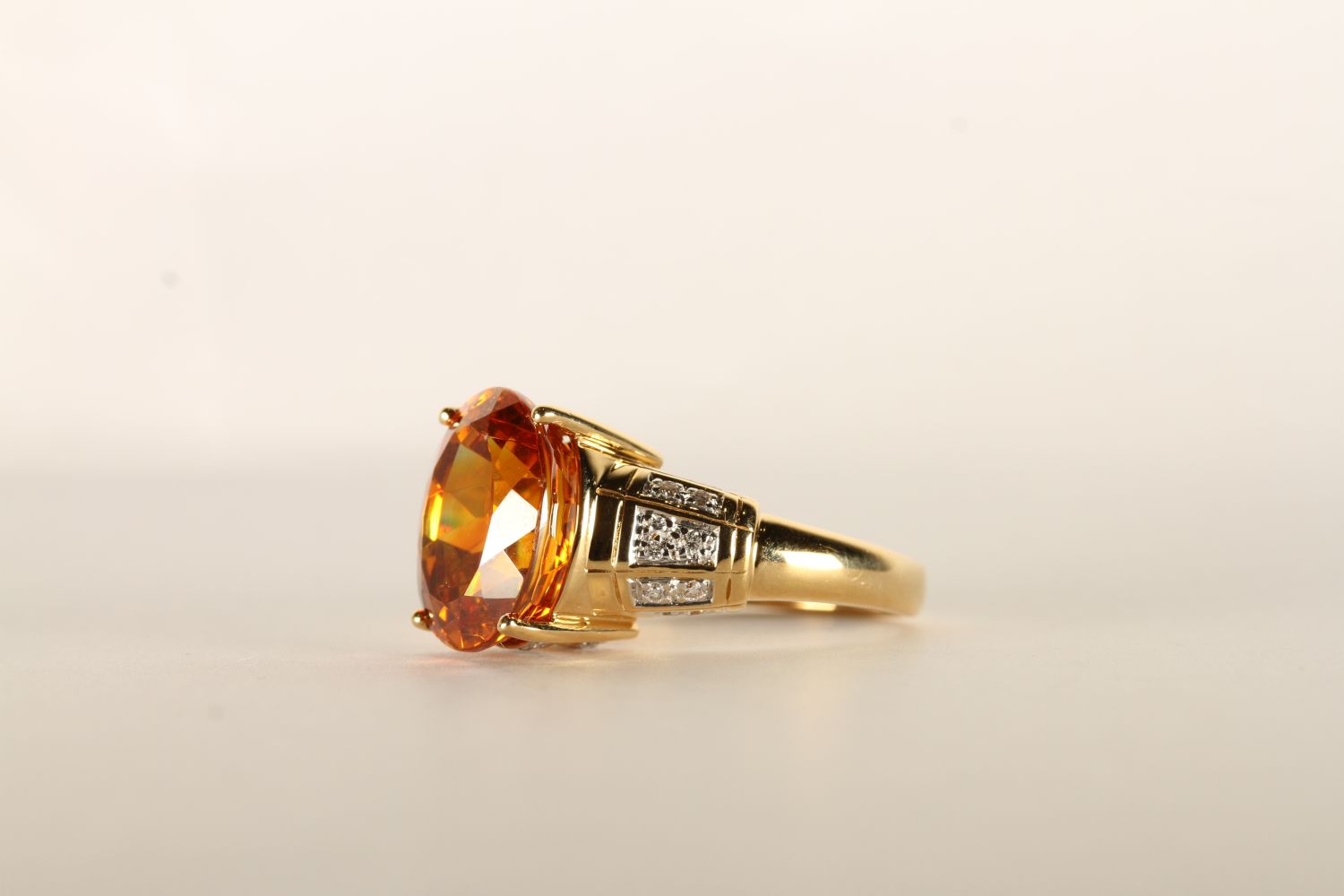 Citrine and Diamond Ring, centre set with 1 oval cut citrine, 4 claw set, shoulders and sides set - Image 2 of 2
