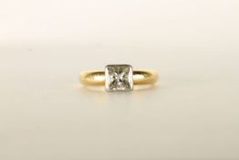 Diamond Solitaire Ring, set with a princess cut diamond approximately 1.11ct, rubover set, 18ct