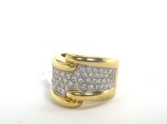 18ct Pave Set Diamond Wide Twist Band, bombe set round brilliant cut diamonds, stamped and tested as