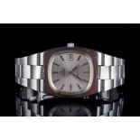 GENTLEMENS OMEGA GENEVE AUTOMATIC DATE WRISTWATCH, rounded silver dial with silver hour markers