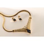 Christian Dior Necklace and Earring Costume Jewellery Set, pair of diamond shaped blue stone stud