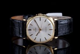GENTLEMENS OMEGA 18CT GOLD WRISTWATCH, circular silver dial with gold hour markers and hands, coin