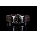 GENTLEMENS ELGIN TYPE A-II U.S. MILITARY WRISTWATCH, circular black dial with patina Arabic numerals