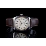GENTLEMENS LONGINES COMET AUTOMATIC DATE WRISTWATCH, circular silver dial with silver block hour