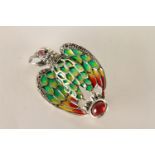 Silver eagle brooch set with a cabochon ruby, ruby eye, coloured enamel and marcasites