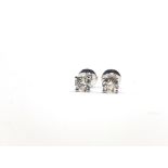Pair of 18ct white gold 4 claw-set RBC diamond solitaire studs, boxed. Diamonds 1.01ct