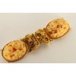 Clasp with 2 Carved Floral Cameos, intricate carved floral cameos with intricate gold detail, box