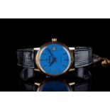 GENTLEMENS NOS ZODIAC AUTOMATIC DATE 18CT GOLD WRISTWATCH, circular baby blue dial with gold hour