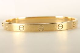 Cartier Love Bangle, stamped 18ct yellow gold, will fit a wristsize of up to approximately 16cm,