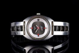GENTLEMENS ELGIN SWISSONIC ELECTRIC WRISTWATCH, circular two tone dial with red accents through out,