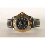 LADIES BREITLING WRISTWATCH REF C71356, circular black dial with roman numerals and hour markers,