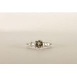 Diamond Ring, centre set with 1 round brilliant cut diamond, 6 claw set, diamond set shoulders,