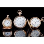 GROUP OF THREE GOLD FILLED AND PLATED POCKET WATCHES INCLUDING WALTHAM, the open faced Waltham is