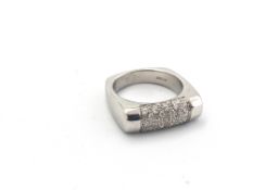 18ct Diamond Dress Ring, bombe set diamonds, white gold setting, squared design, stamped and