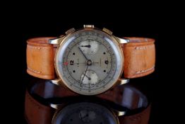 GENTLEMENS TELL CHRONOGRAPH VALJOUX 22 WRISTWATCH CIRCA 1930-40, circular patina twin register