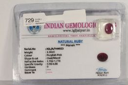 An Oval Cut Loose Natural Ruby, 3.30ct, comes with