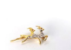 18CT PAIR OF SPRINGBOK DIAMOND SET BROOCH WITH RUB