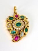 21K EMERALD, DIAMOND,RUBY AND SAPPHIRE PENDANT, br