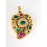 21K EMERALD, DIAMOND,RUBY AND SAPPHIRE PENDANT, br