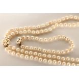 Matching Pearl Necklace and Bracelet, 2 row pearl necklace, both stamped 9ct yellow gold, box clasps