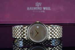 GENTLEMENS RAYMOND WEIL CHORUS WRISTWATCH REF. 5568, circular gold dial with diamante minute counter