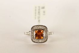 Mandarin Garnet and Diamond Cluster Ring, set with