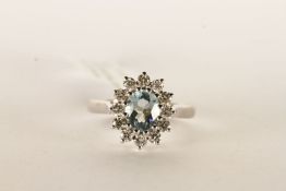 Aquamarine and Diamond Cluster Ring, set with a si