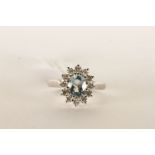 Aquamarine and Diamond Cluster Ring, set with a si